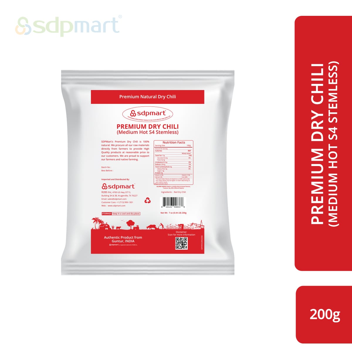 SDPMart Premium Dry Chili - Medium Hot s4 Stemless