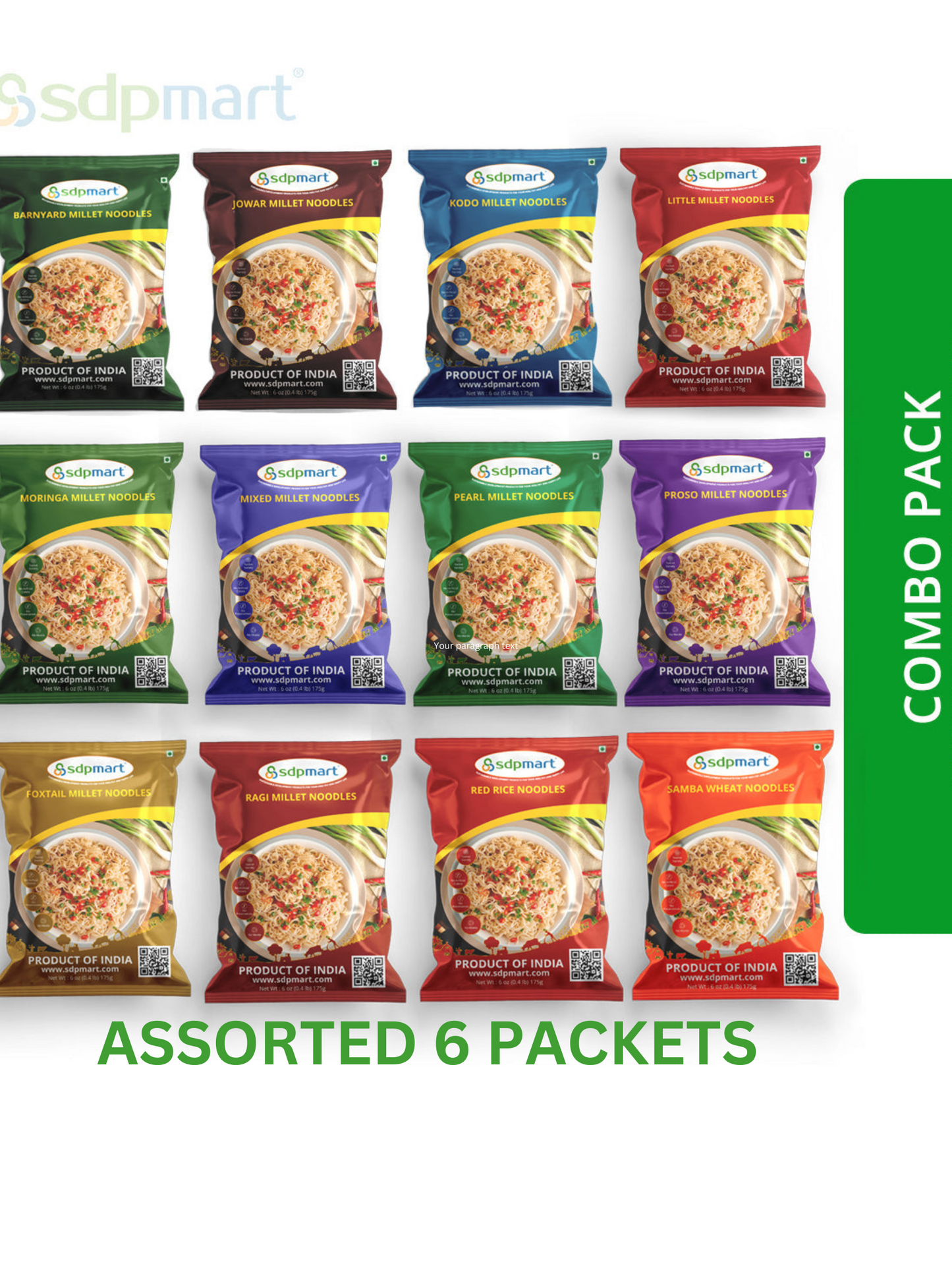 COM 20 -Assorted - SDPMart Millet Noodles 6 Ct